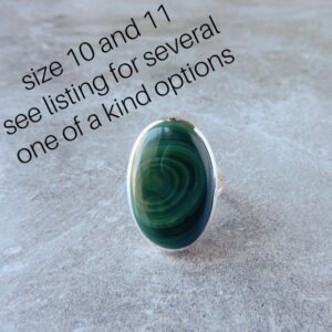Malachite Ring Sterling Silver • Genuine Green Banded Malachite Rings • Green Gemstone Ring • Minimalist Solitaire Rings • For Crystal Lover