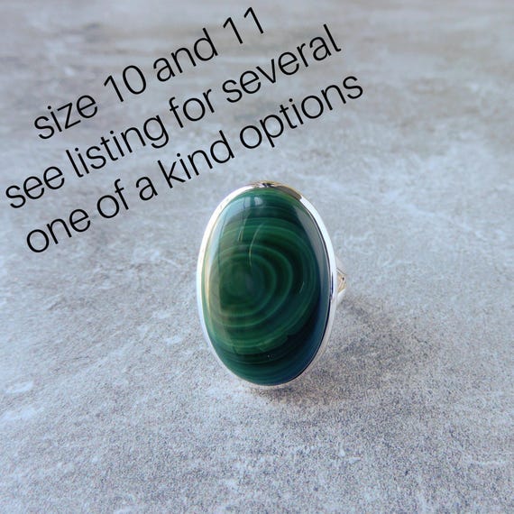 Malachite Ring Sterling Silver • Genuine Green Banded Malachite Rings • Green Gemstone Ring • Minimalist Solitaire Rings • For Crystal Lover Malachite Ring Sterling Silver • Genuine Green Banded Malachite Rings • Green Gemstone Ring • Minimalist Solitaire Rings • For Crystal Lover