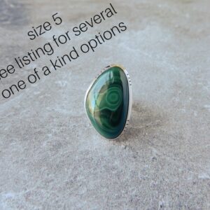 Malachite Ring Sterling Silver • Genuine Green Banded Malachite Rings • Green Gemstone Ring • Minimalist Solitaire Rings • For Crystal Lover