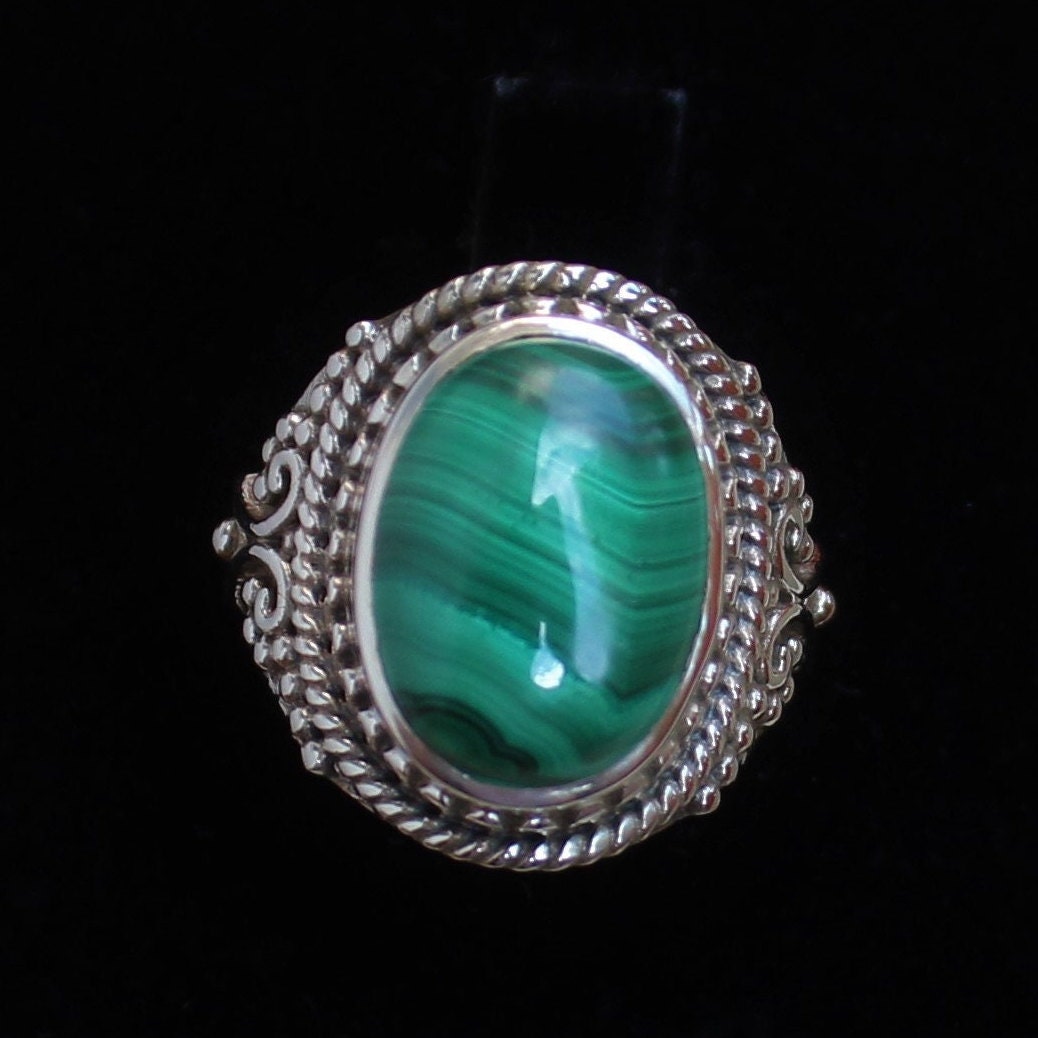Malachite Ring, Sterling Silver Jewelry, Gift For Her, Anniversary Gift, Kidney Cure Healing Gemstone, Natural Green Malachite Gemstone