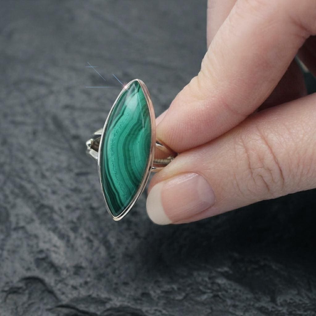 The Glory Of Green - Genuine Malachite Sterling Silver Ring - Size 7 The Glory Of Green - Genuine Malachite Sterling Silver Ring - Size 7