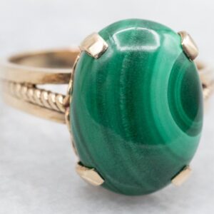 Vintage 14K Gold Oval Malachite Cabochon Ring