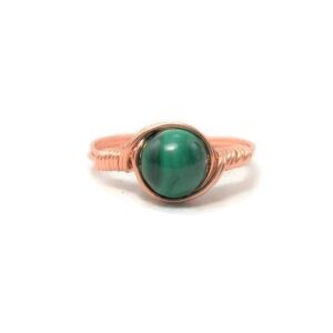 Malachite Wire Wrapped Ring In Copper Custom Sized