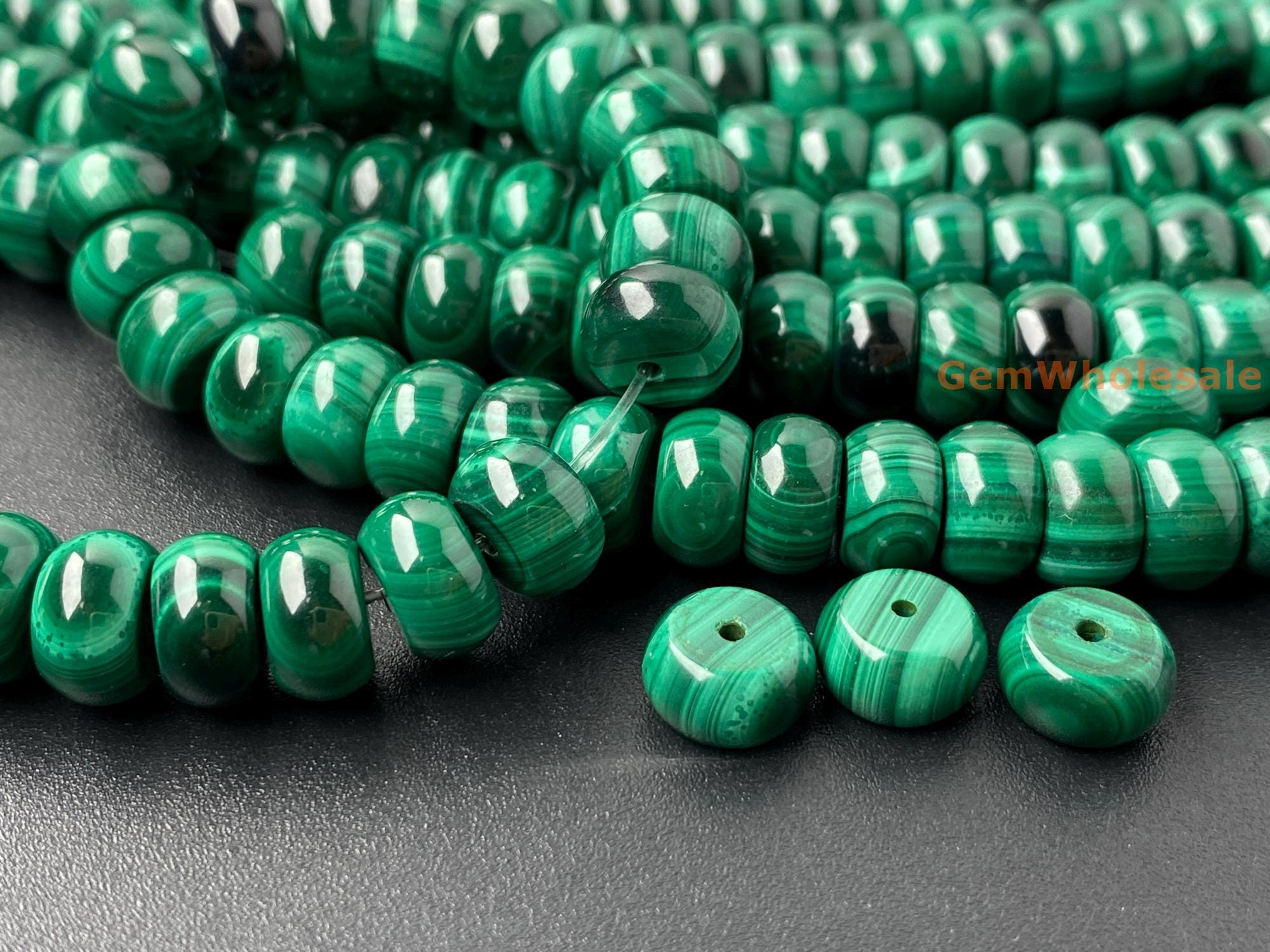 20pcs 4x8mm Genuine Natural Malachite Stone Rondelle Beads, Malachite Roundel Beads, Spacer Beads