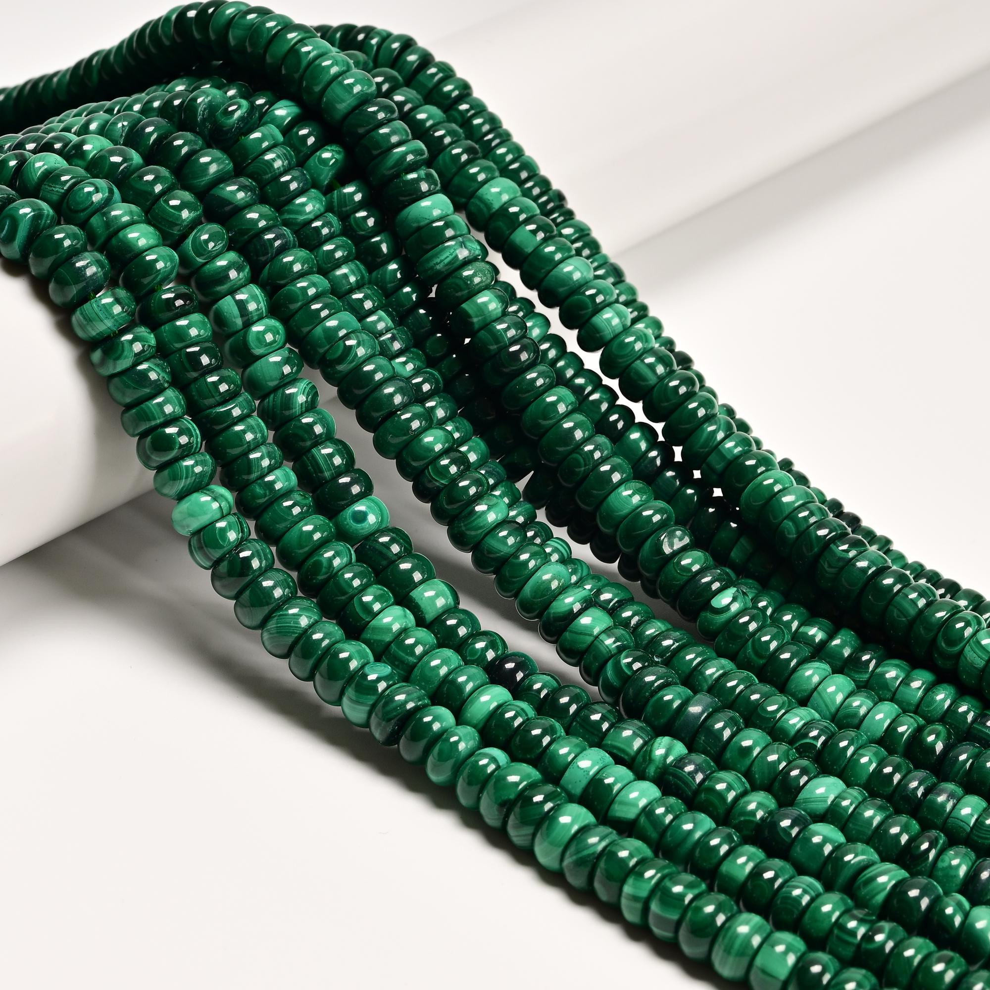 High Quality Natural Malachite Smooth Rondelle Disc Beads 2-4.5x8mm 15.5''strand