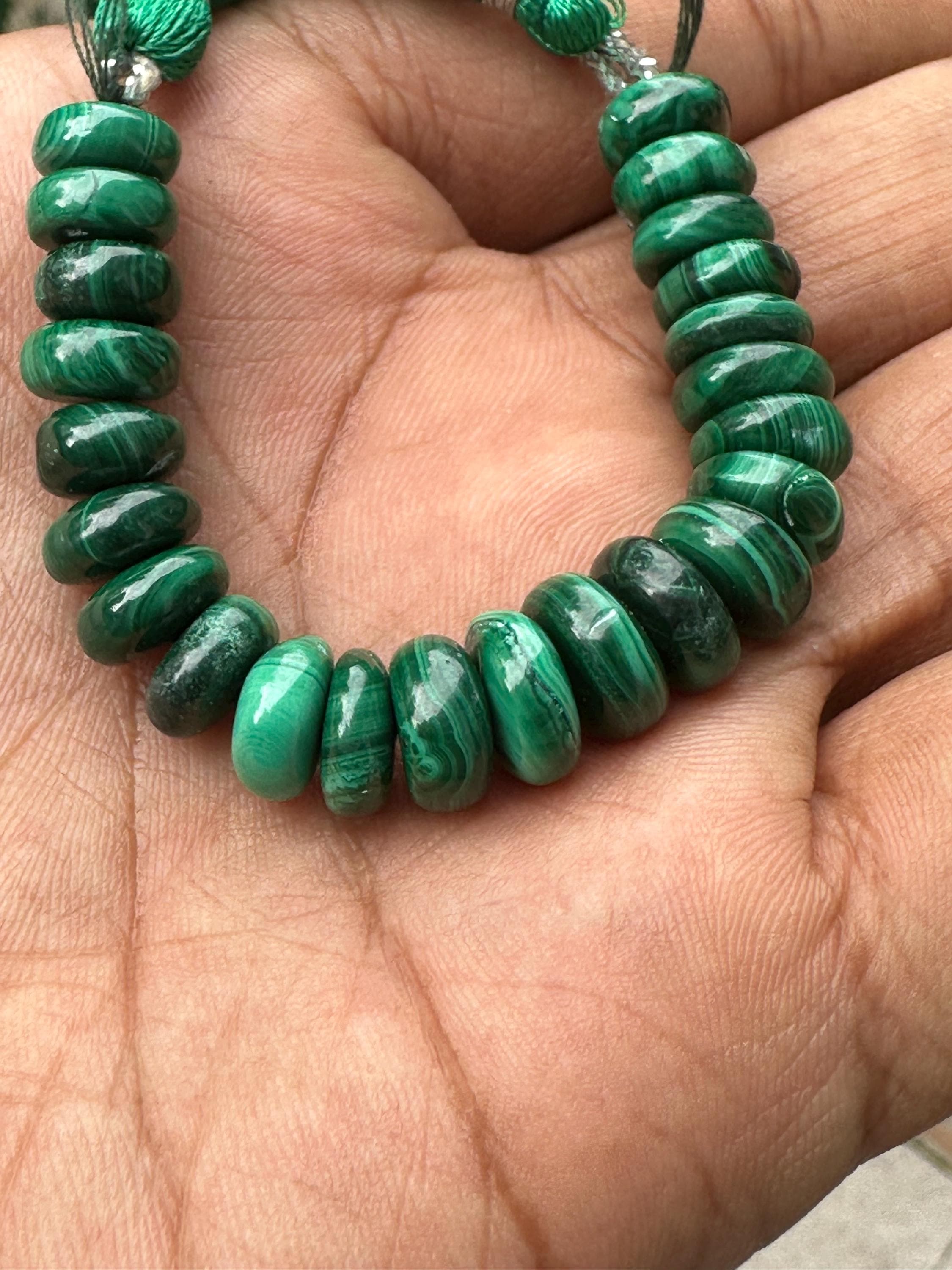 Natural Malachite Rondelle Beads 9-10mm 21 Beads , 4inch Length Each