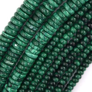 Natural Green Malachite Rondelle Button Beads Gemstone 15" Strand 6mm 8mm 10mm