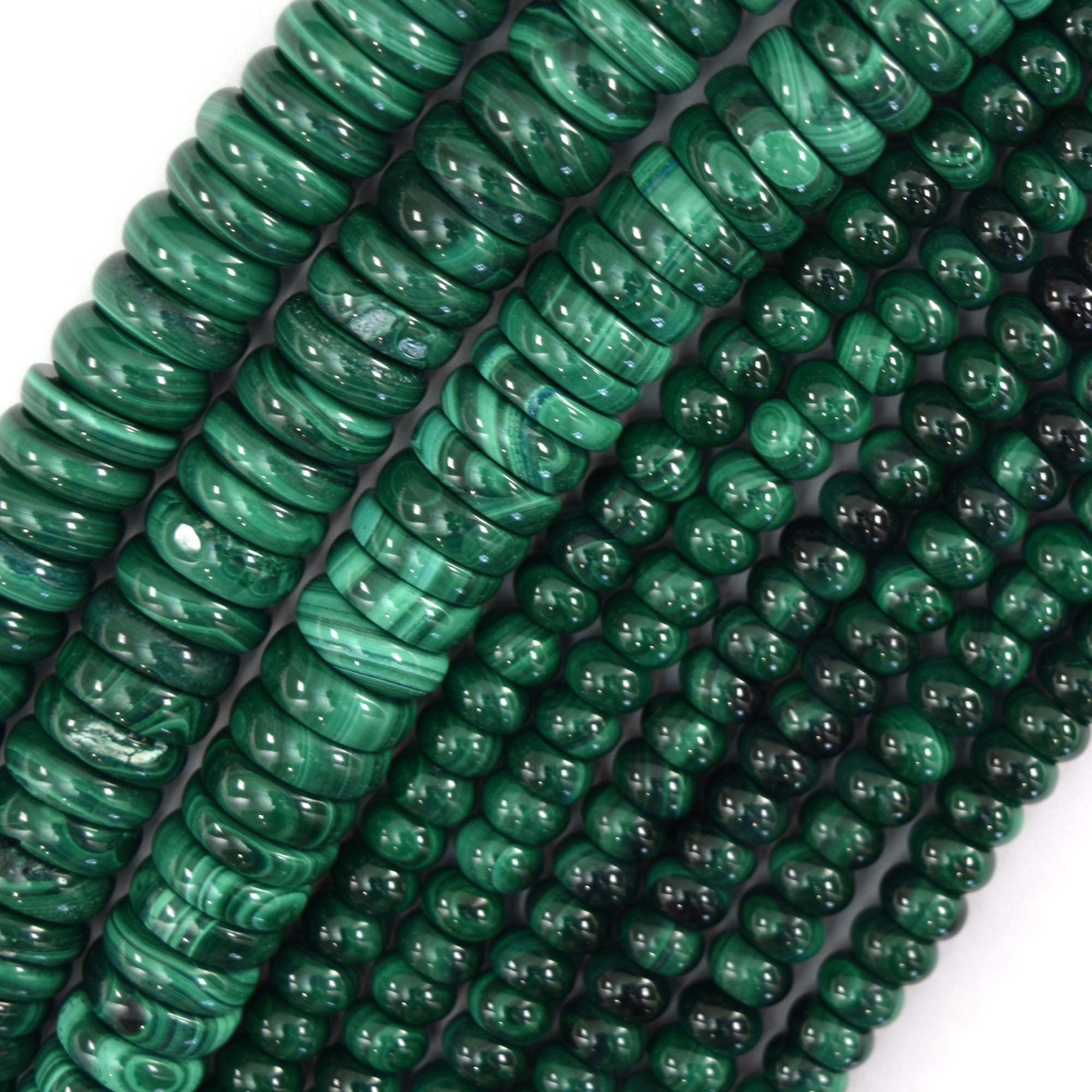 Natural Green Malachite Rondelle Button Beads Gemstone 15" Strand 6mm 8mm 10mm Natural Green Malachite Rondelle Button Beads Gemstone 15" Strand 6mm 8mm 10mm