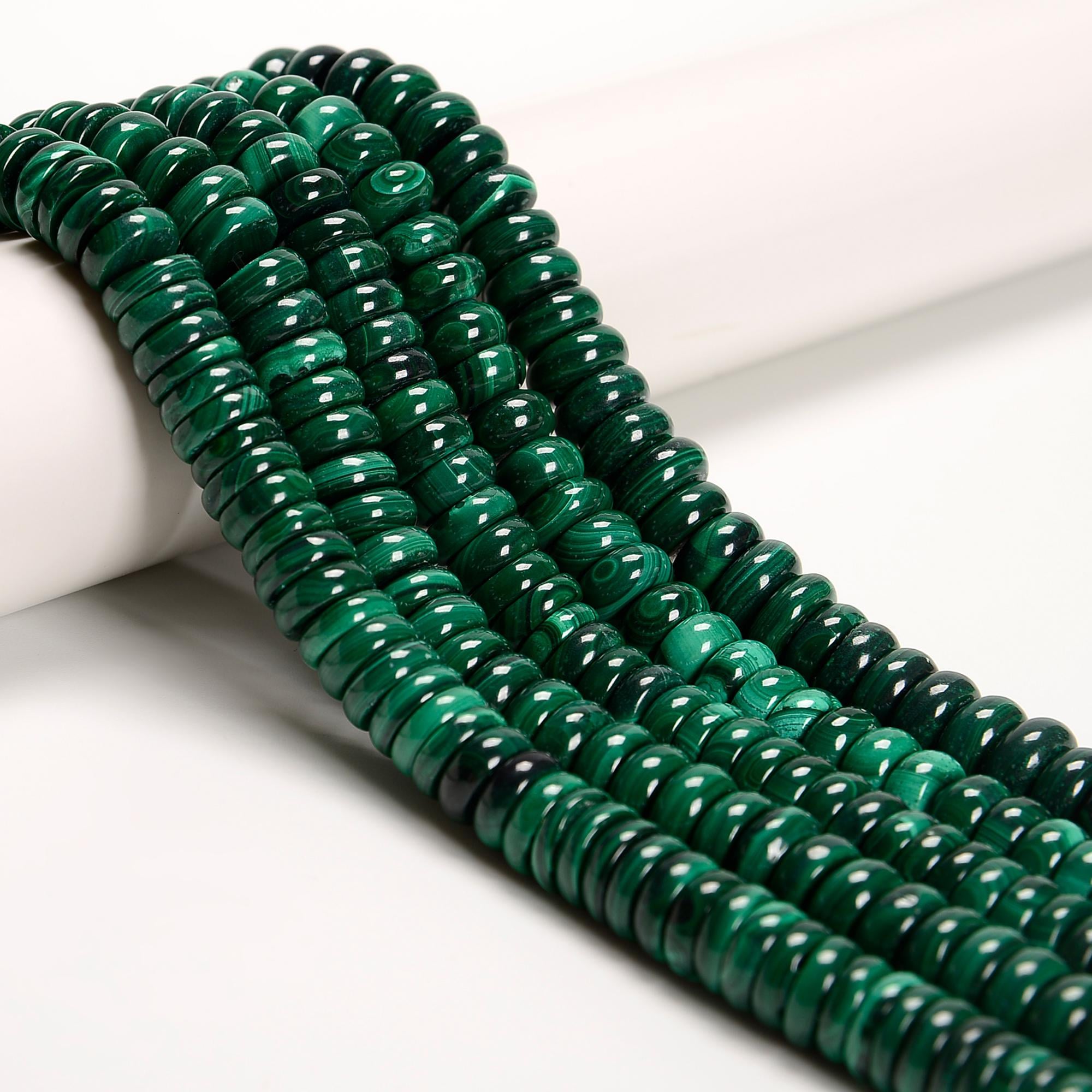 Natural Light & Dark Green Malachite Smooth Rondelle Beads 4-5x11-12mm 15.5''std
