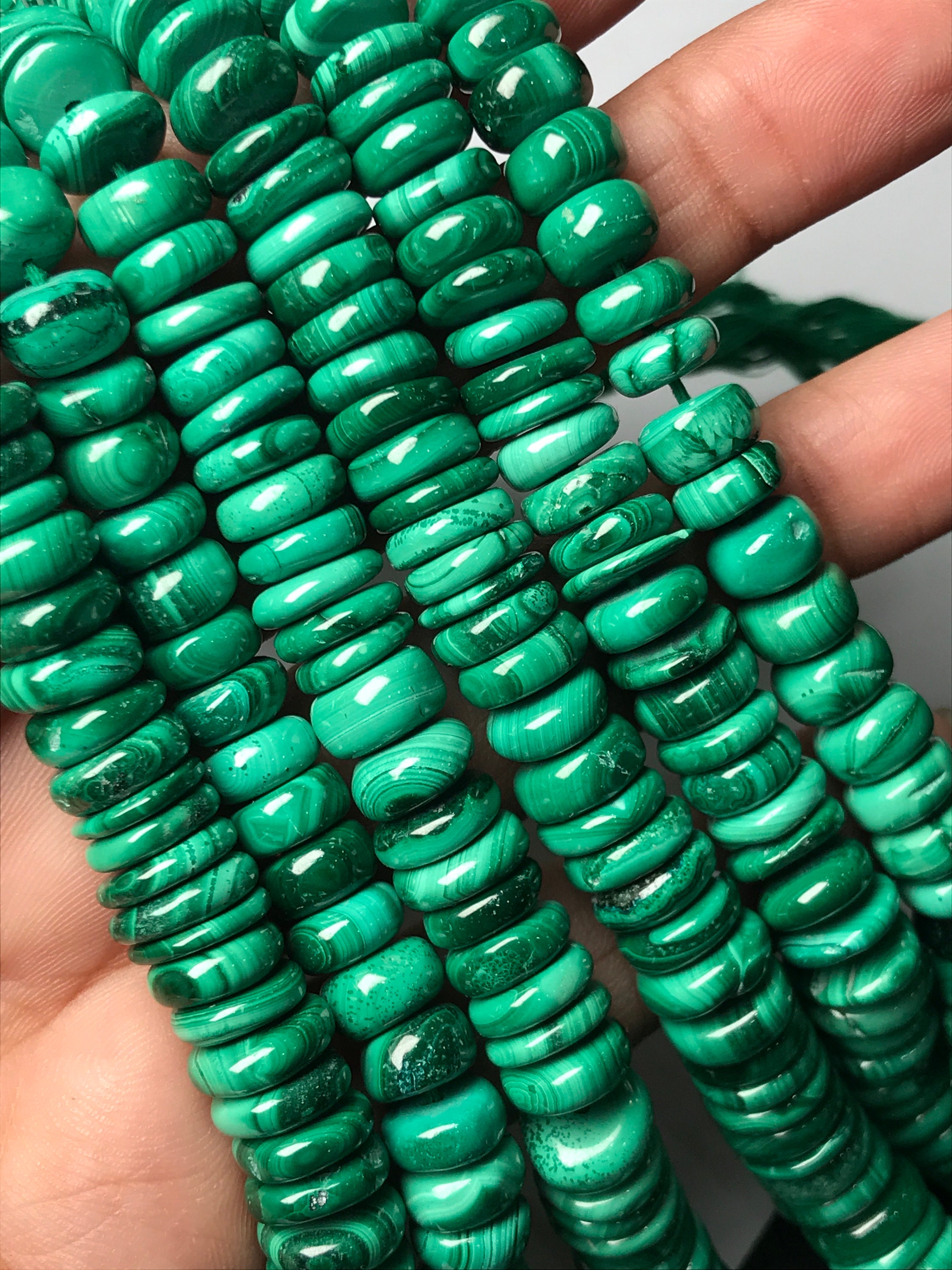 New Brand Natural Malachite Smooth Rondelle Size 8.5-12 Mm Approx Gemstone Beads, 16 Inch Strand, Aaa Grade Beads For Jewelry Making