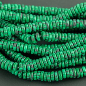 Reconstituted Malachite- High Quality In Smooth Saucer Roundel, 2x6mm Flat Rondel 7.5 Inches Thin Roundel