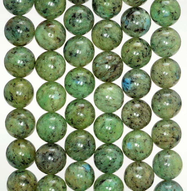 10-11mm Genuine Natural Rare Green K2 Stone Malachite Inclusion Grade Aa Gemstone Round Loose Beads 7 Inch Half Strand (80006749-812)