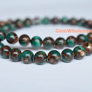15.5" 6mm/8mm Malachite & Gold Copper Bornite Round Beads