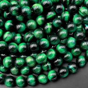 AAA Mystic Malachite Green Tiger's Eye  4mm 6mm 8mm 10mm Smooth Round Beads 15.5" Strand