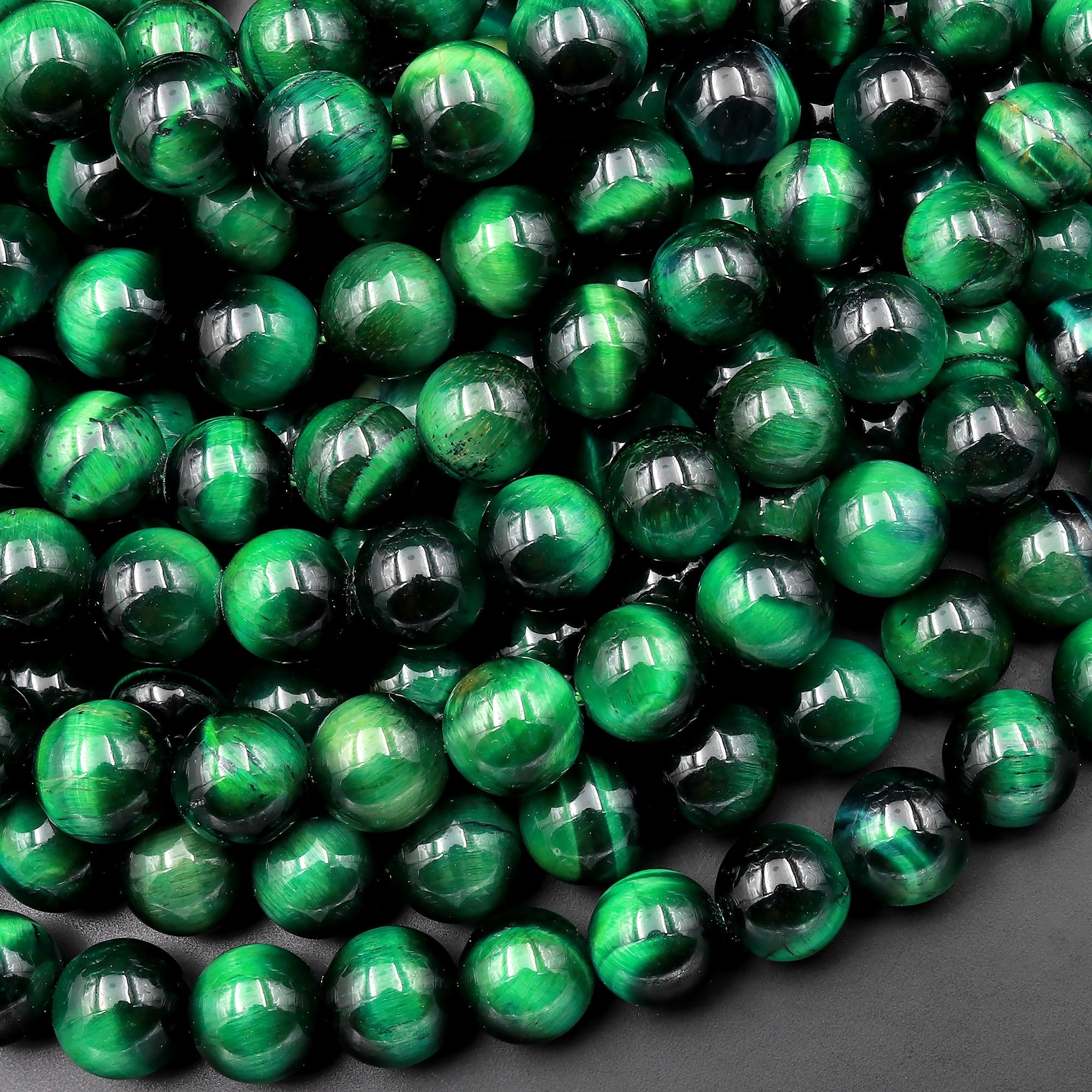 Aaa Mystic Malachite Green Tiger's Eye 4mm 6mm 8mm 10mm Smooth Round Beads 15.5" Strand