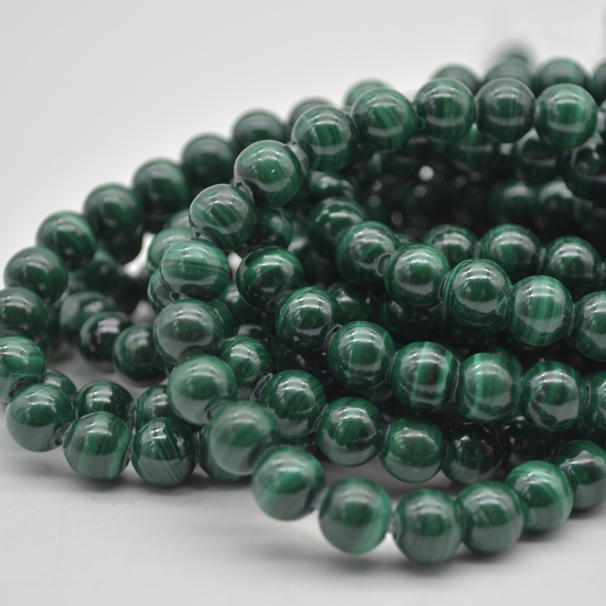 Malachite Gemstone Beads - 8mm Round - Large Hole (2mm) Gemstone Round Beads For Jewellery Making - 15" Strand