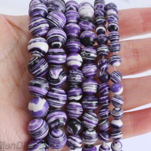 Purple Malachite Beads: Black White Stripe, Round Gemstone Strand