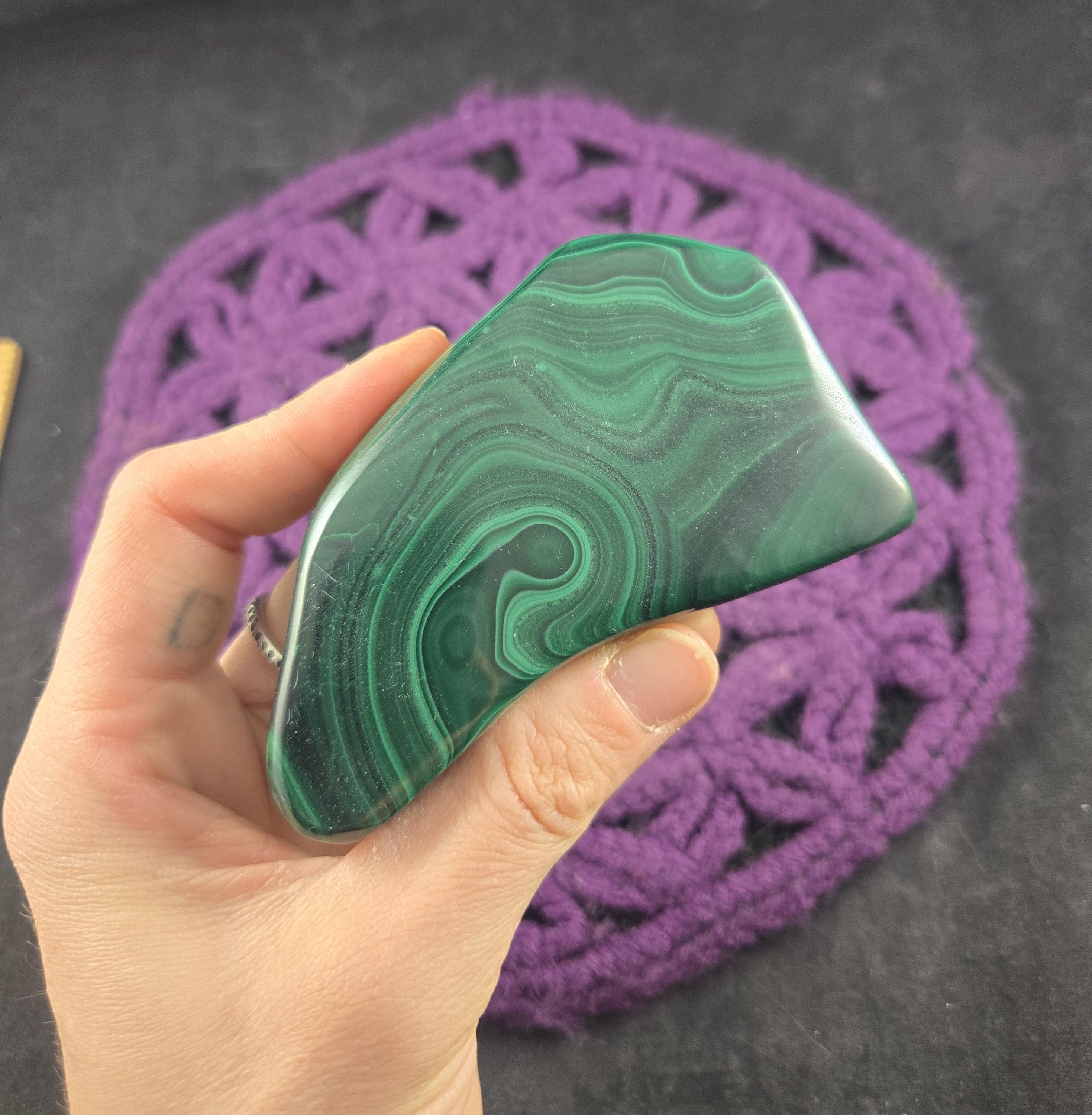 Malachite Green Polished Natural Freeform Crystal Stones Free Form Display Concentric Circles Sacred Geometry Congo Drc Africa