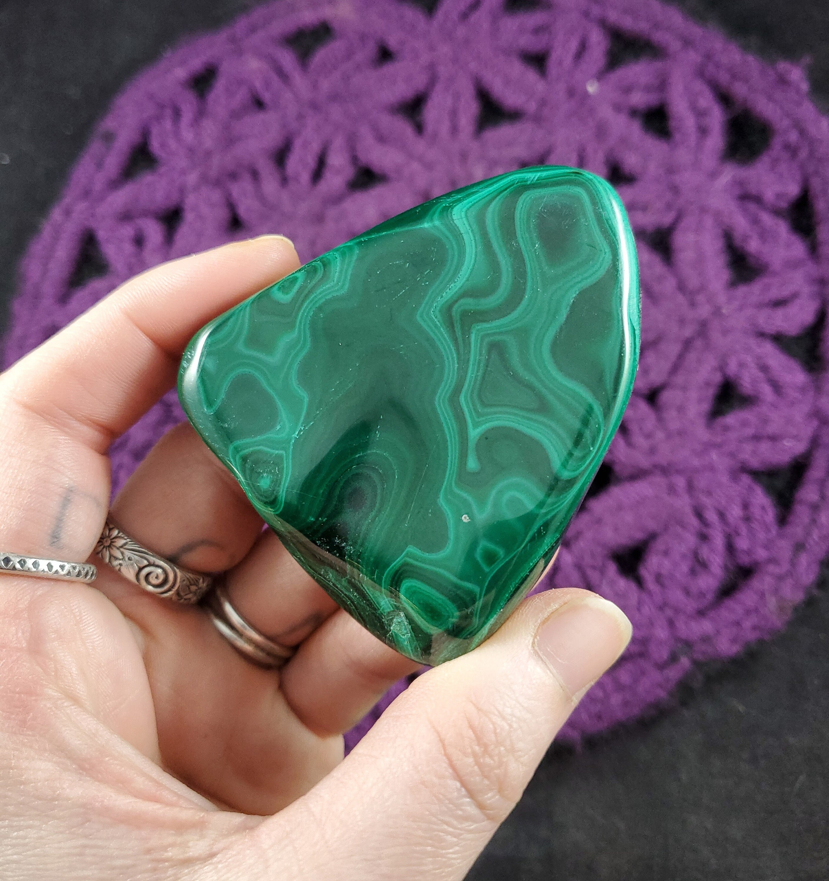 Malachite Green Polished Natural Freeform Crystal Stones Free Form Display Concentric Circles Sacred Geometry Congo Drc Africa