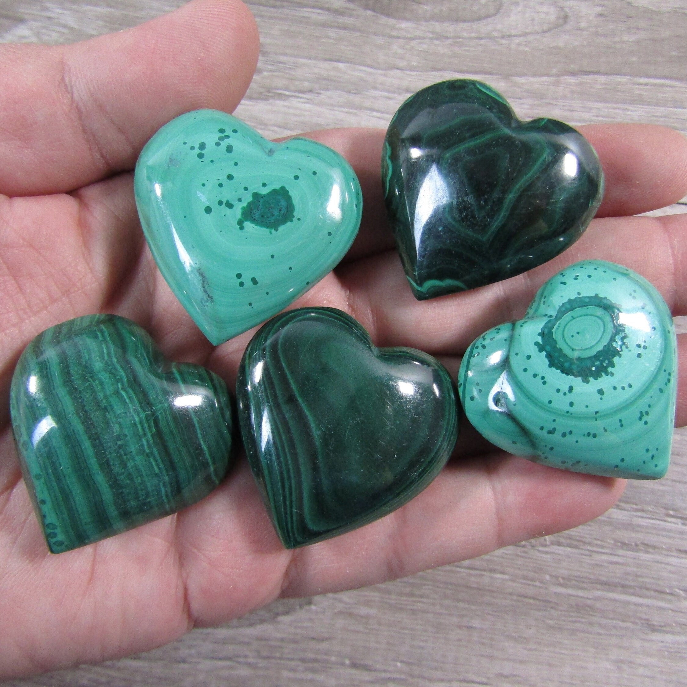 Malachite Hearts About 35 Mm Plus