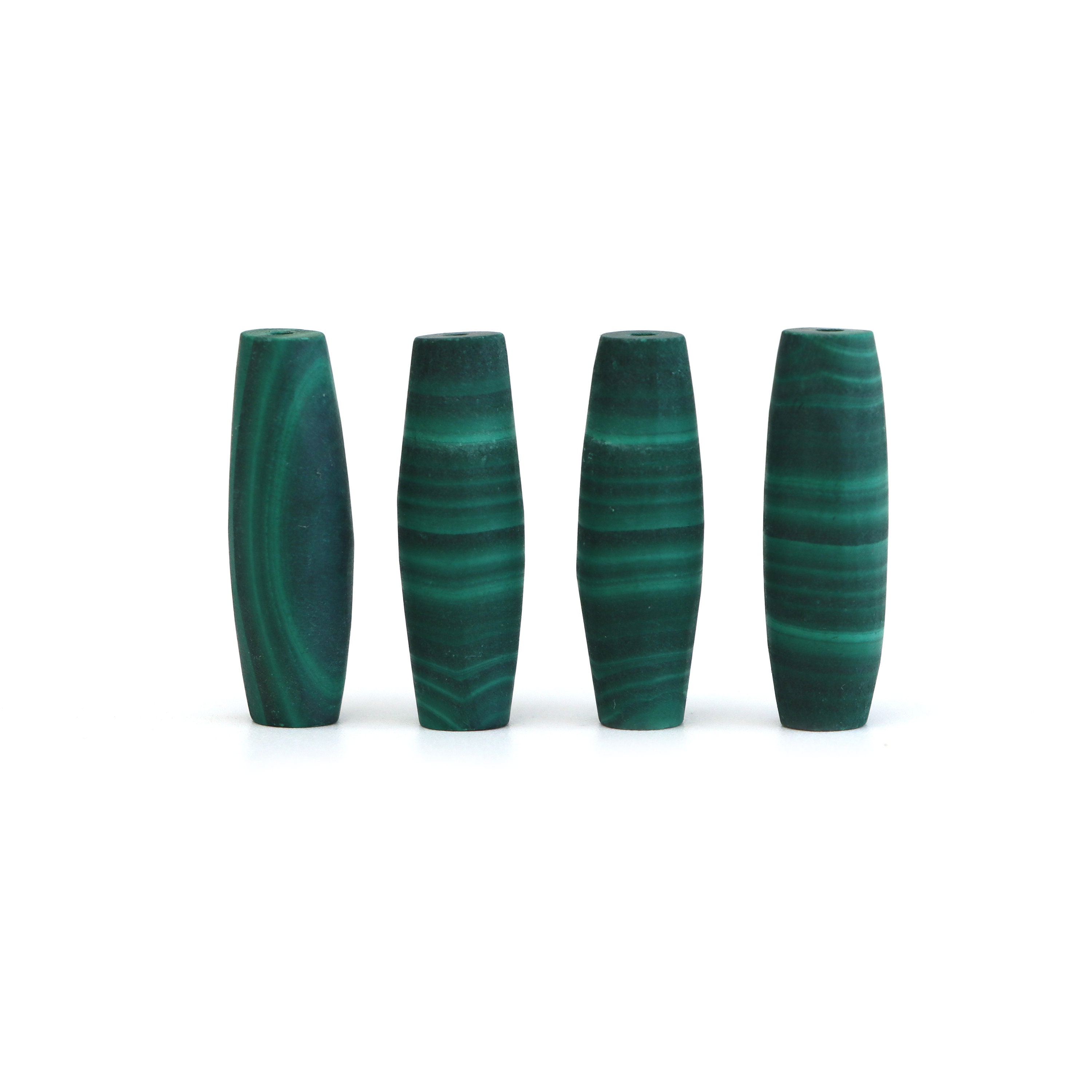 Malachite Matte Finish Barrel Loose Gemstone, 7x22 Mm, Malachite Jewelry Making Gemstone, Top Drilled, Set Of 4 Pieces