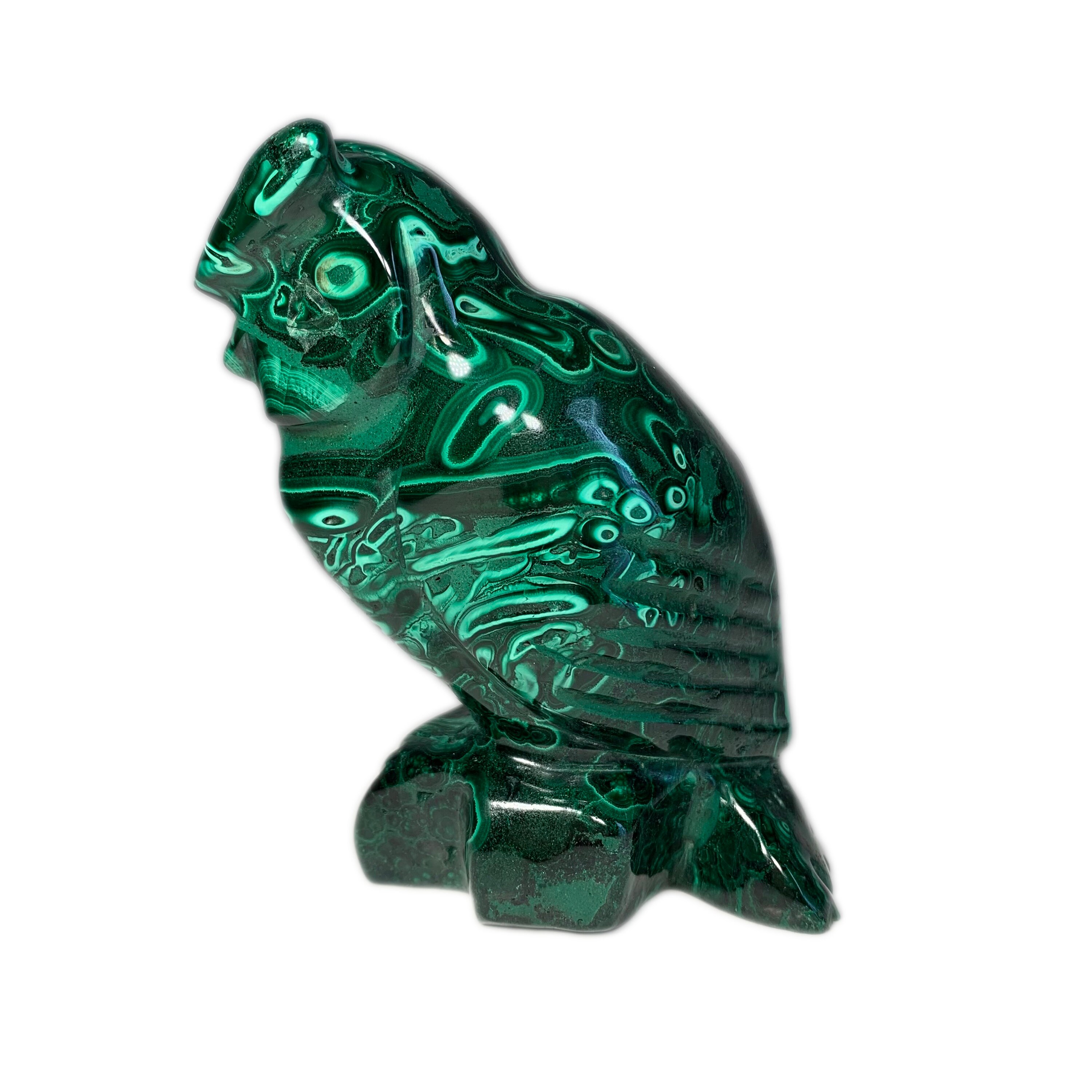 Malachite Owl 3.5" - Carved Animal - Natural Semiprecious Gemstone - Collectible - Gift - Home Decor- Meditation Stone- Healing Crystal 435g