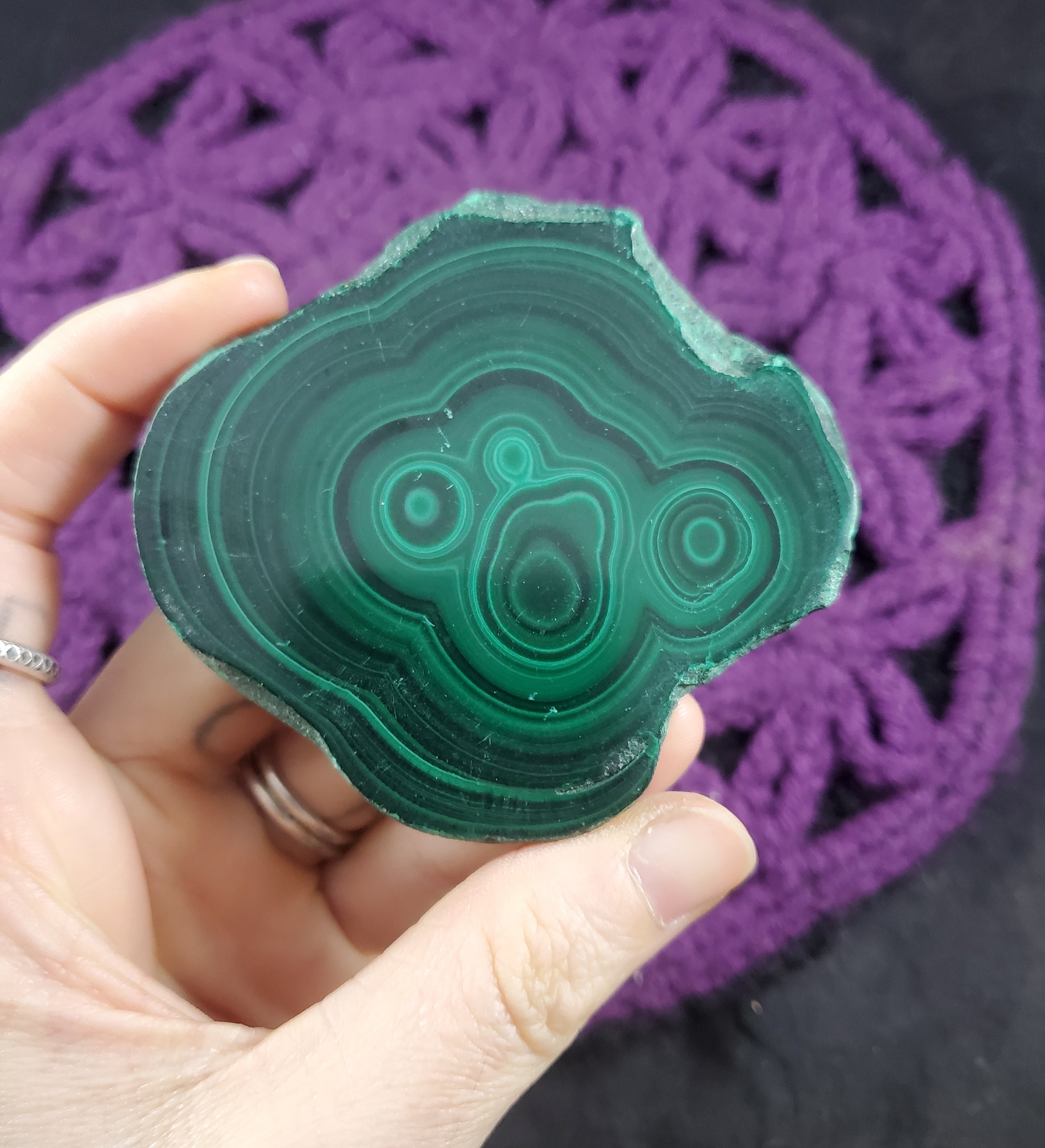 Malachite Slab Polished Slice Crystal Stones Green Banded Circles Sacred Geometry Congo Drc Africa