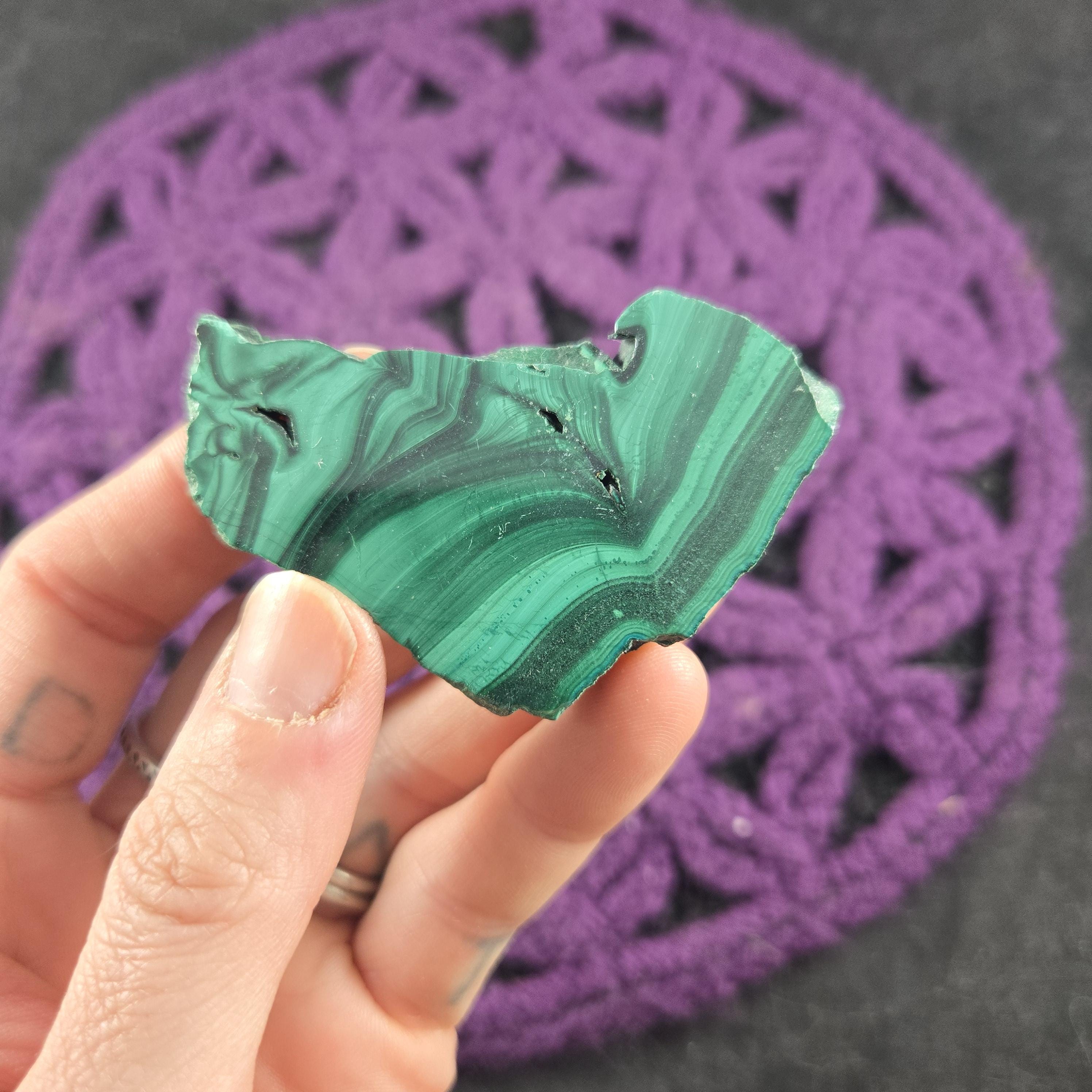 Malachite Slab Polished Slice Crystal Stones Green Banded Circles Sacred Geometry Congo Drc Africa