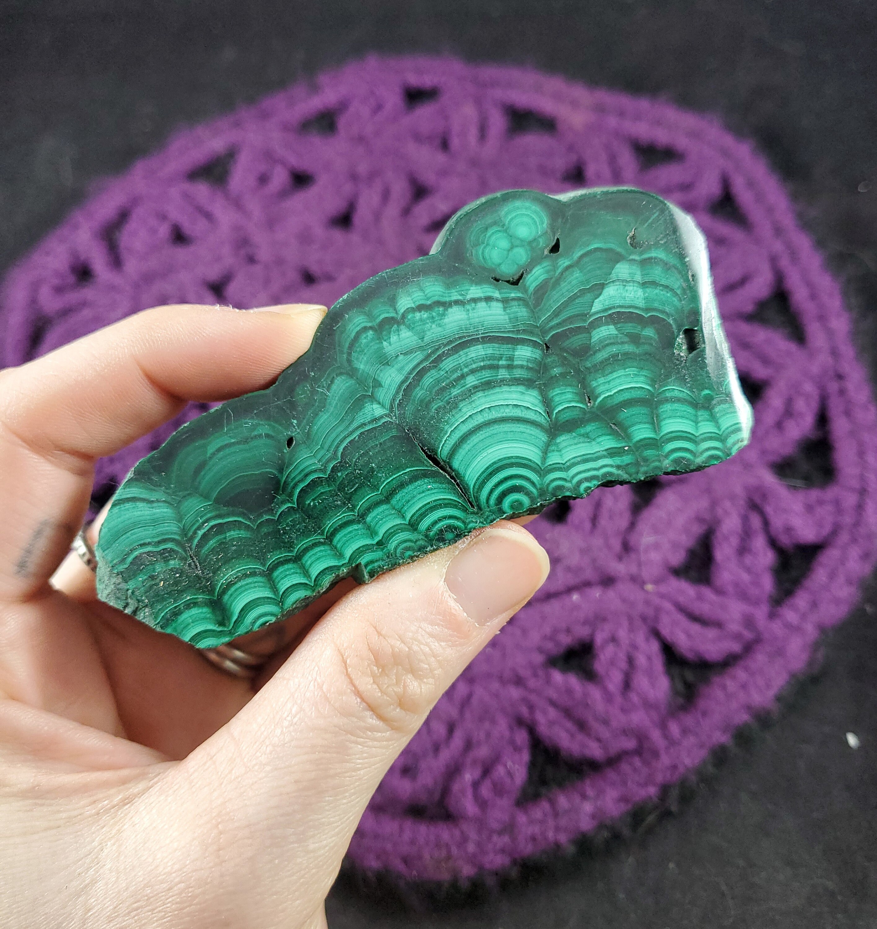 Malachite Slab Polished Slice Crystal Stones Green Banded Circles Sacred Geometry Congo Drc Africa