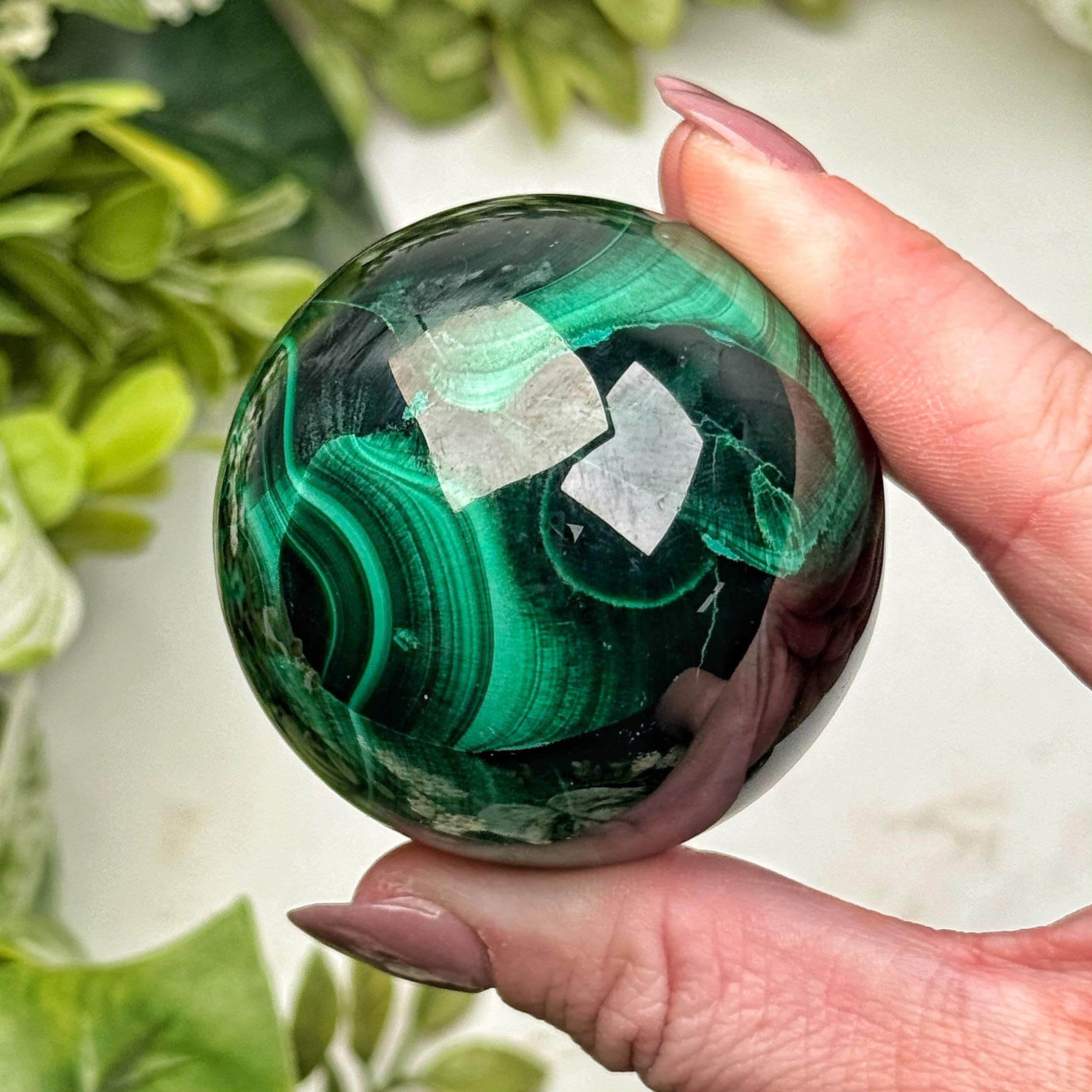 Malachite Sphere | 50mm | - #15 (polished Green Crystal Ball, Heart Chakra, Healing Stone, Love)