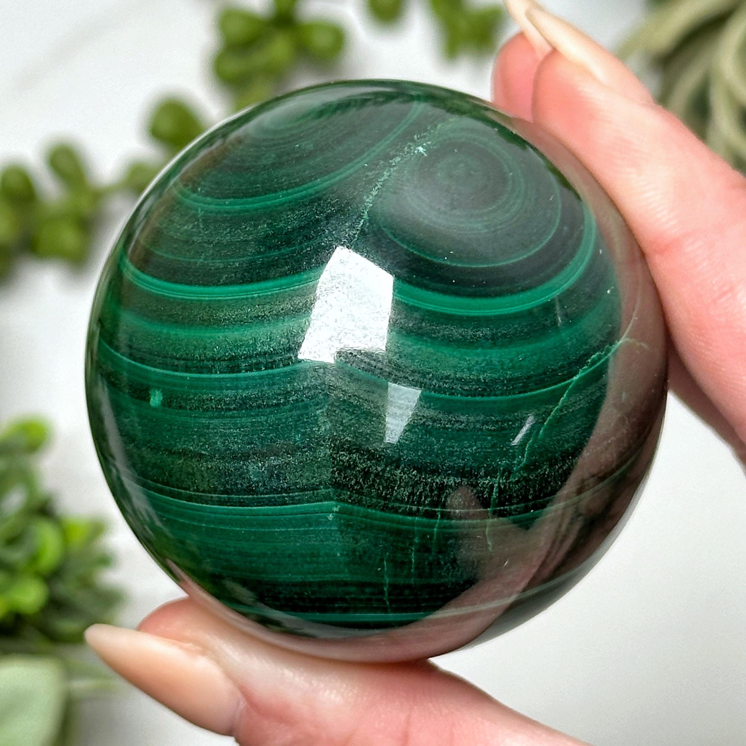 Malachite Sphere | 50mm | - #4 (polished Green Crystal Ball, Heart Chakra, Healing Stone, Love)