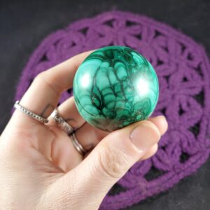 Malachite Sphere Crystal Ball 46mm Stones Carved Polished Striped Green Congo Africa Carving With Wood Stand Included