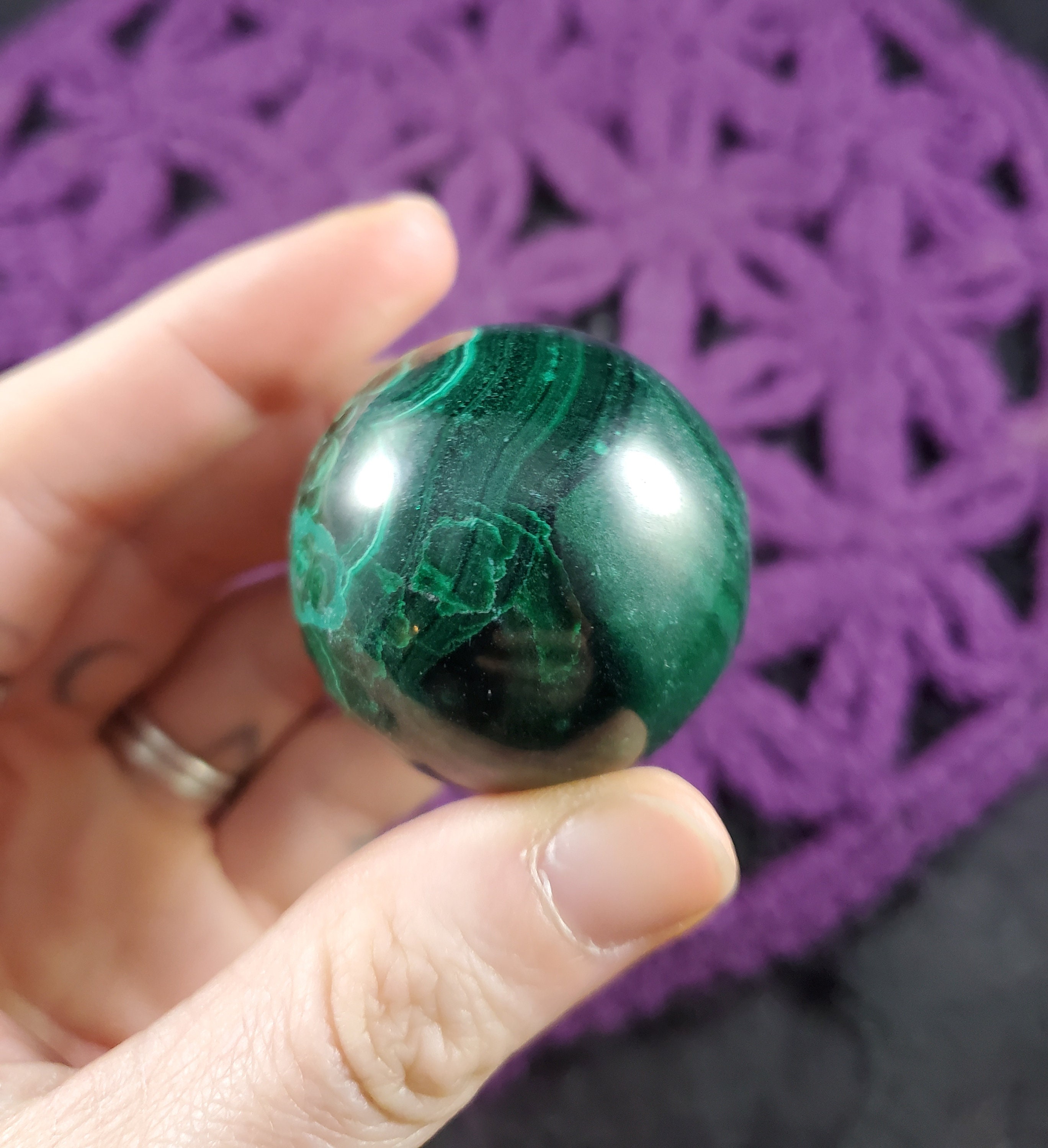 Malachite Sphere Crystal Ball 36mm Stones Carved Polished Striped Green Congo Africa Carving