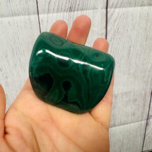 Malachite Therapy Palm Stone, Free Form Crystal Pocket Gemstone Rocks