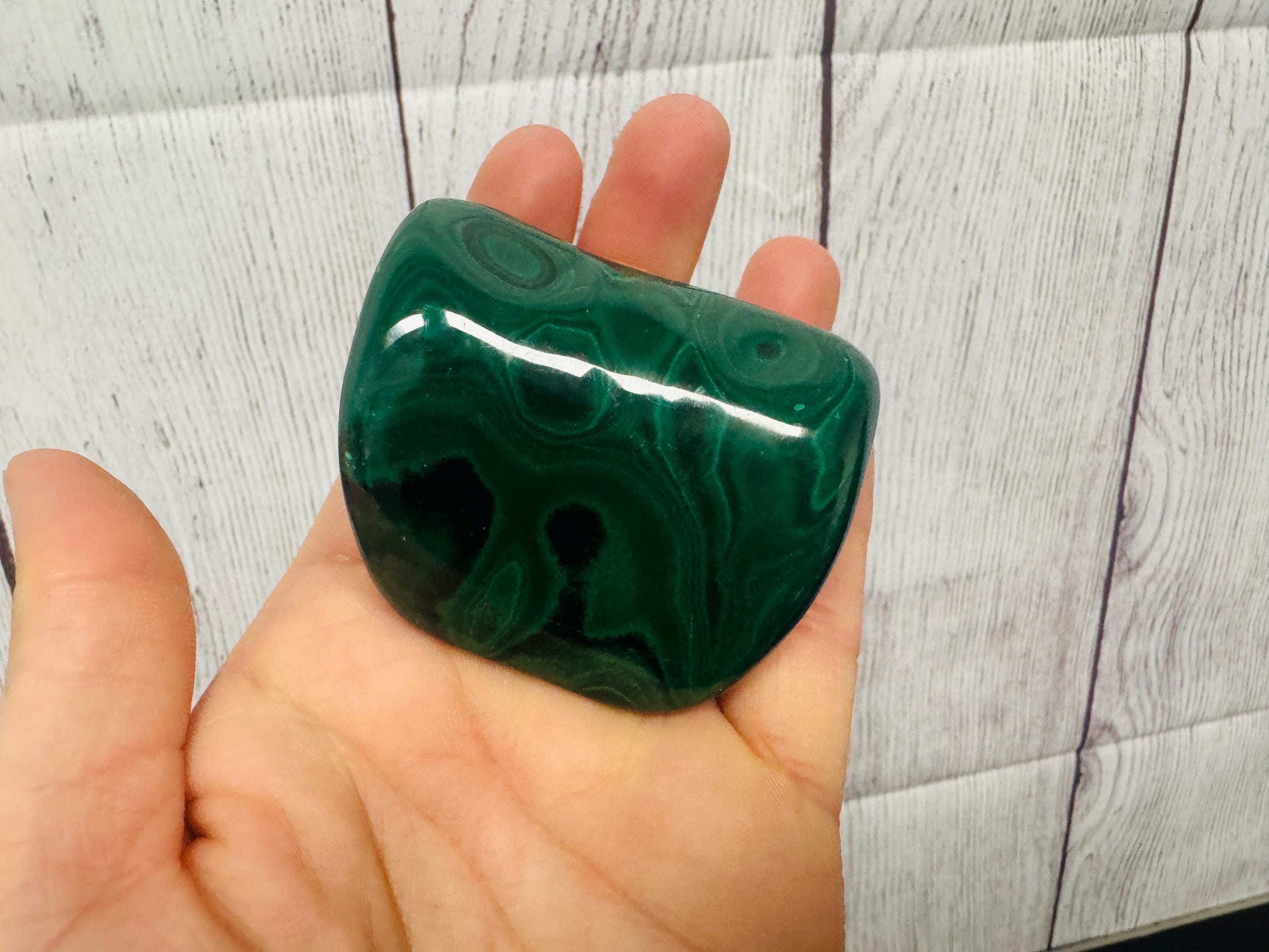 Malachite Therapy Palm Stone, Free Form Crystal Pocket Gemstone Rocks