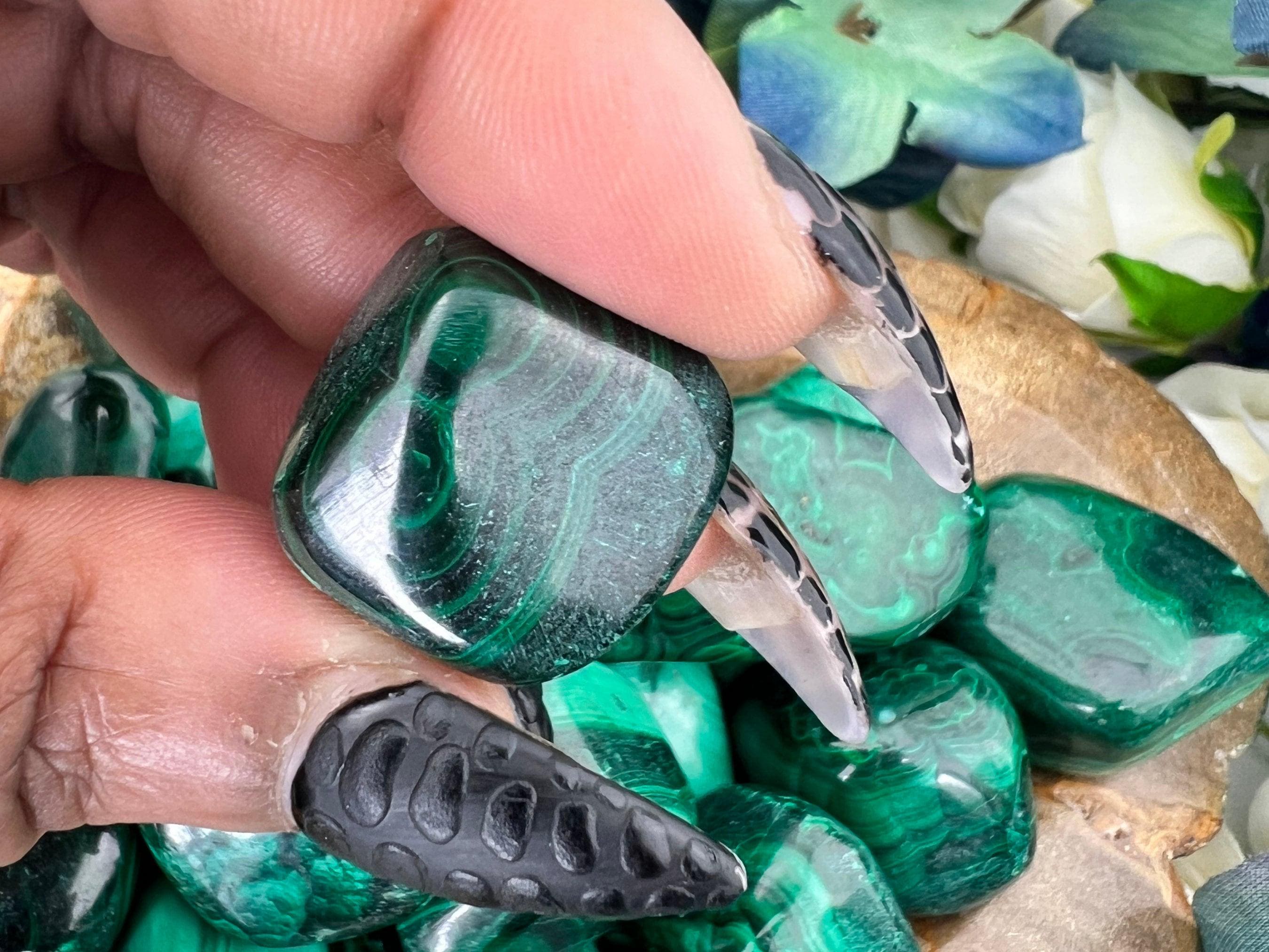 Small Malachite Tumble Stone - Tumbled Malachite - Malachite Tumbled Stone - Polished Malachite Pebble - High Quality Malachite Pocket Palm