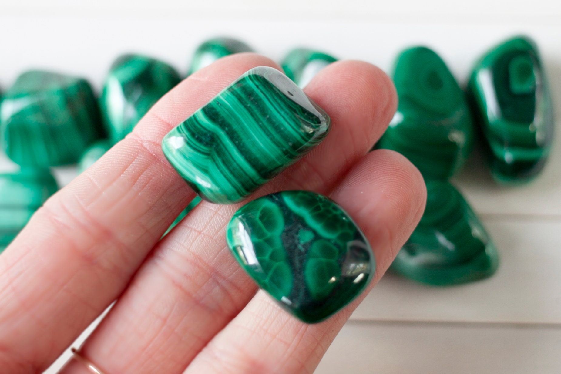 Malachite Stone | Small Tumbled Malachite. High-quality, Hand Polished Malachite. Green Striped Stone, Natural Shape