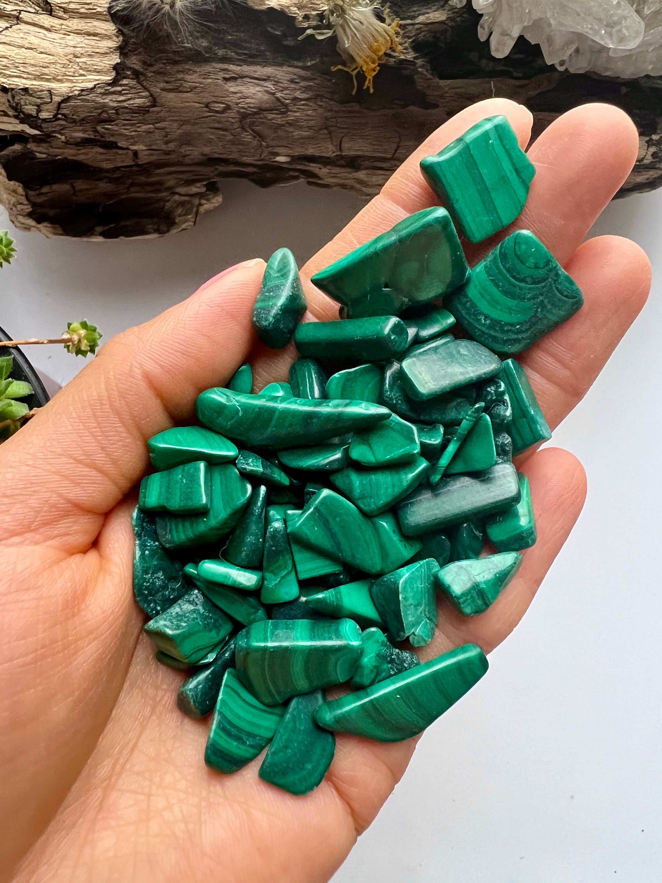 Malachite Tumbled Stones, Mini Crystal Chips