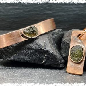 Matching Moldavite Jewelry Set | Copper Bangle & Pendant