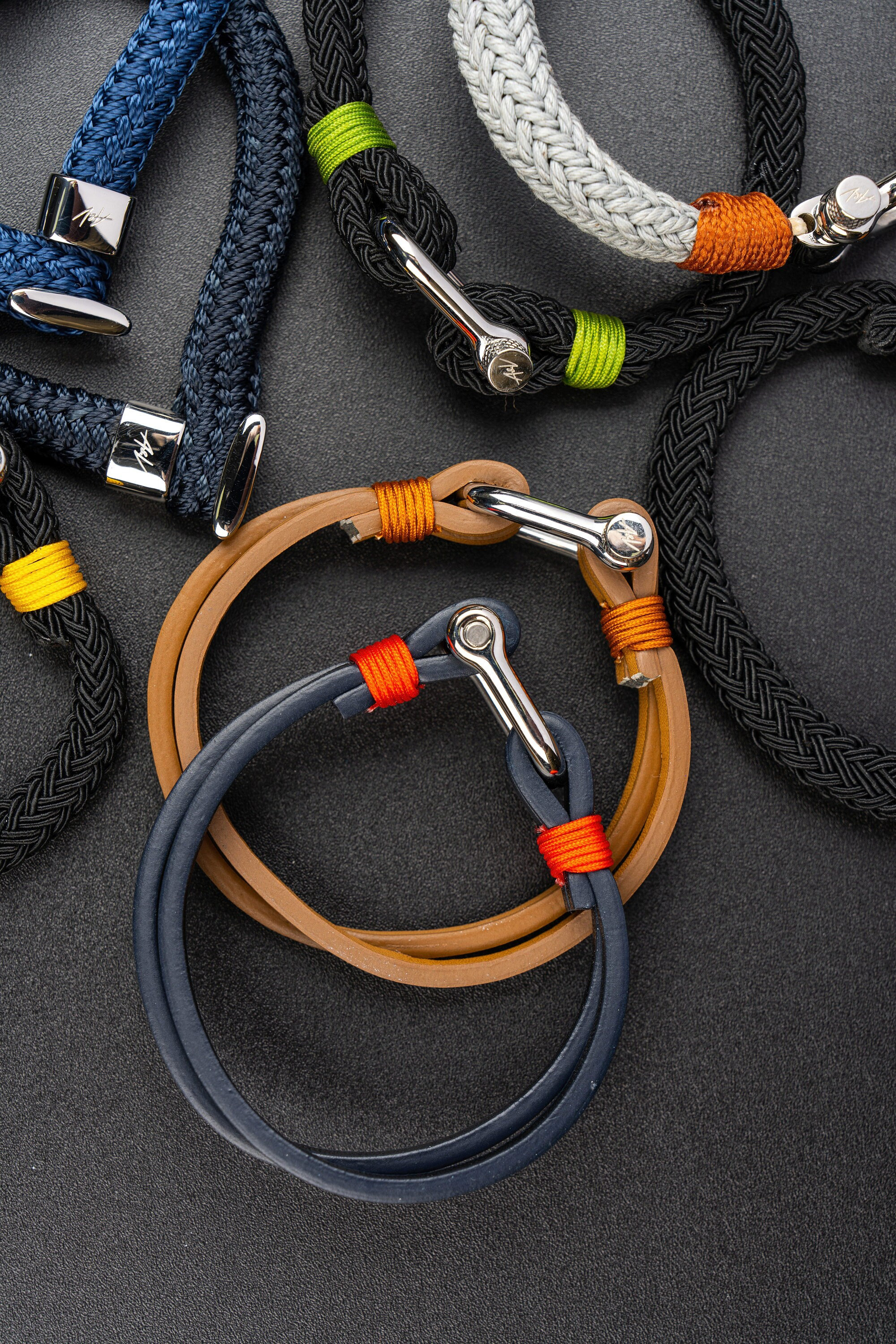 Mens Italian Leather Bracelet: Nautical Knot Sterling Silver Clasp