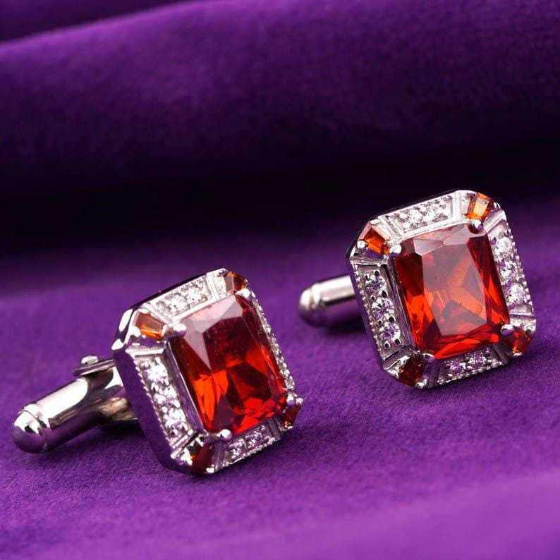 Men’s Ruby Octagon Cufflinks | 14k White Gold Plated | Elegant Red Gemstone Cuff Links For Groom | Luxury Formal Wear Accessories Men’s Ruby Octagon Cufflinks | 14k White Gold Plated | Elegant Red Gemstone Cuff Links For Groom | Luxury Formal Wear Accessories