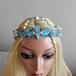 Mermaid Crystal Crown: Blue Aura Quartz Tiara with Starfish