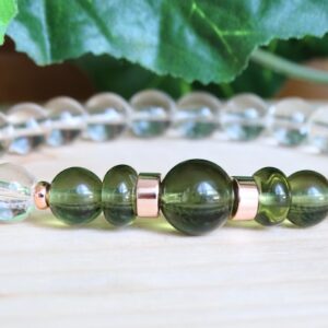 Moldavite Bracelet, Crystal Quartz, Positive Healing Crystal Energy Bracelet, For Women RT159