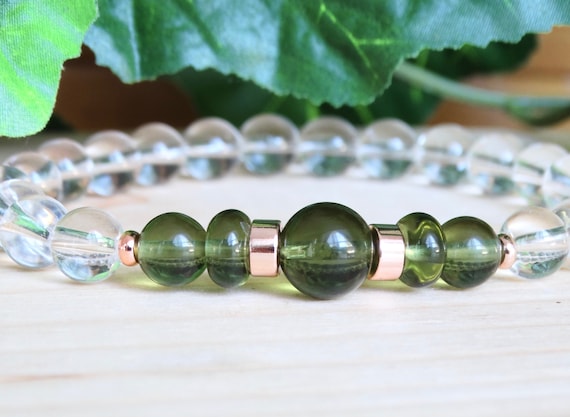 Moldavite Bracelet, Crystal Quartz, Positive Healing Crystal Energy Bracelet, For Women Rt159