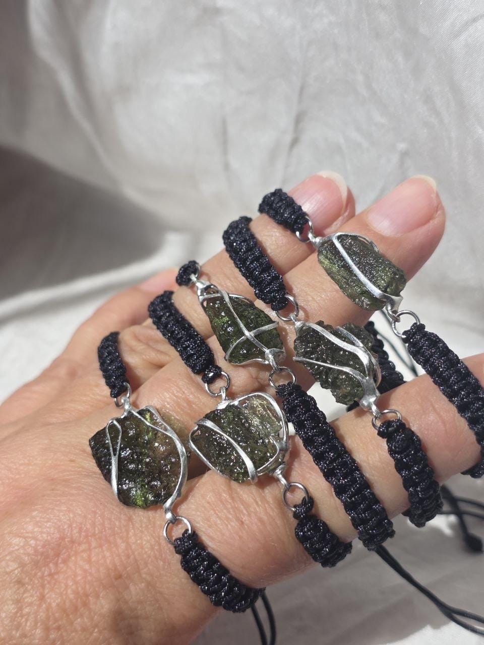 Genuine Moldavite Bracelet (1.2 G): Green Meteorite Crystal
