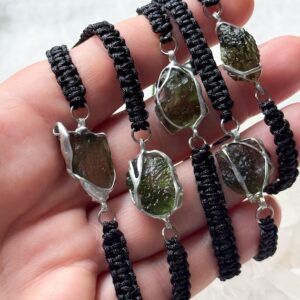 Genuine Moldavite Bracelet (1 g moldavite): Meteorite Crystal Talisman, Braided Cord
