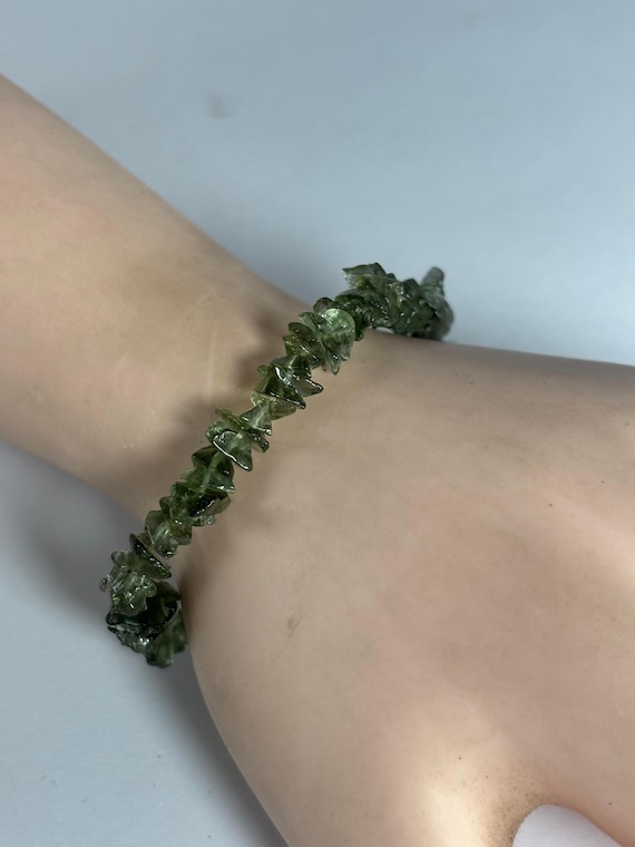 Genuine Moldavite Chip Bead Stretchy Bracelet