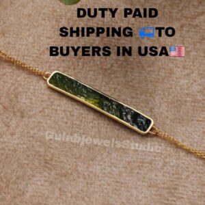 Raw Moldavite Gemstone Bracelet, Sterling Silver or Gold Filled Chain