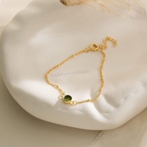 Raw Moldavite Bracelet, Sterling Silver or Gold Filled Chain