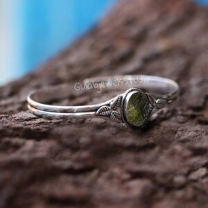 Raw Moldavite Sterling Silver Bangle | Handmade Jewelry